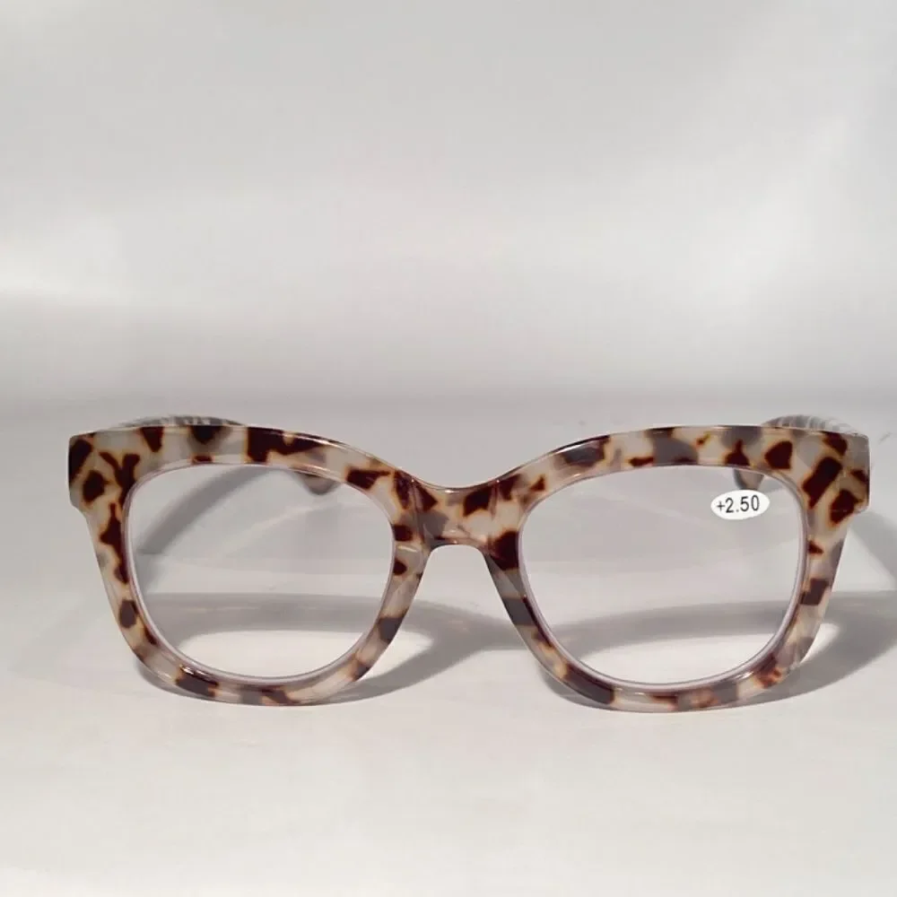1143 Mona Reading Glasses 2.50 Sq Eyeglasses Pink and Black Tortoise Frames NWT